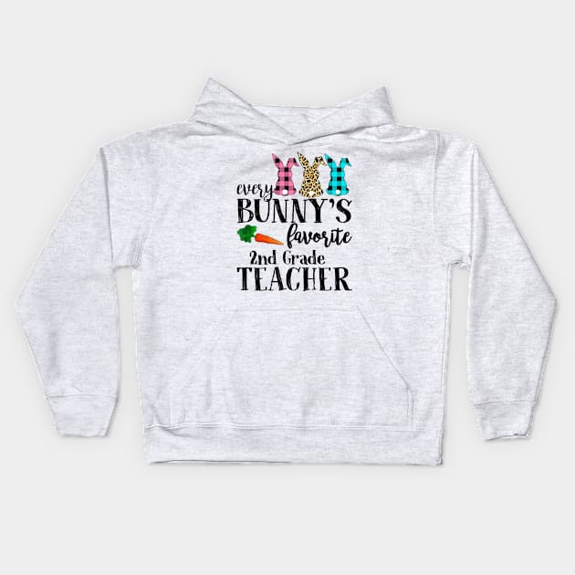 Every Bunny's Favorite 2nd Grade Teacher Leopard Buffalo Bunny Easter Day Kids Hoodie by Magazine